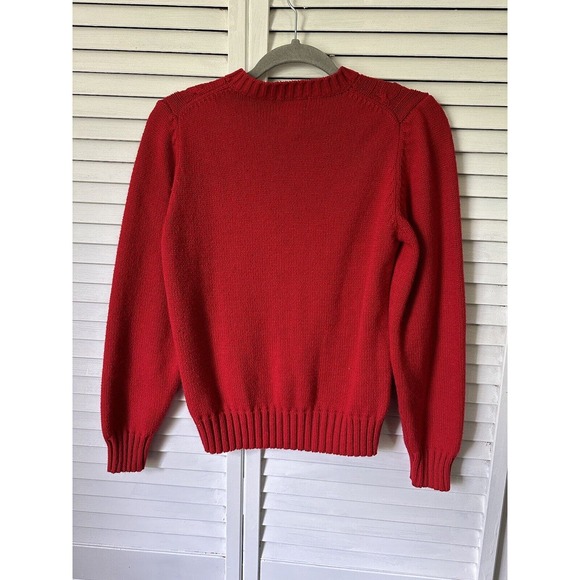 Vintage Captions Puff Sleeve Red Pullover Sweater 80s Size Large L - Picture 3 of 8